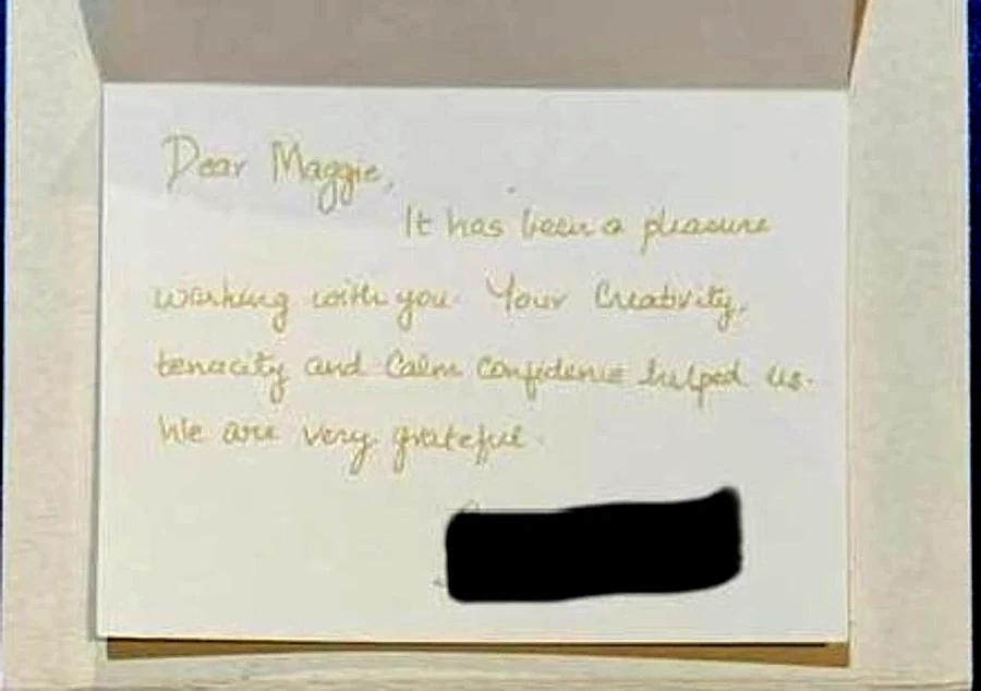 A handwritten thank-you card from the sellers of 2200 Saint Francis Drive, with the signature blacked out
